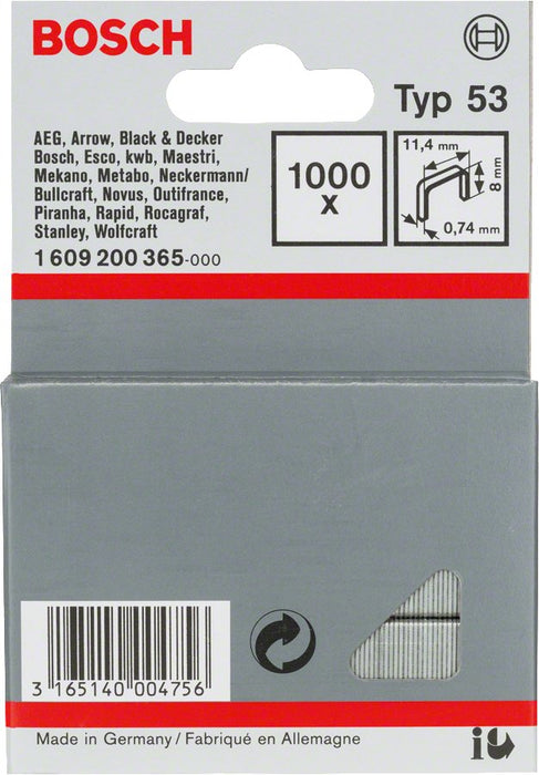 EAN 3165140004756 - Bosch 1 609 200 365 grapa Paquete de grapas 1000 grapas imagen 1