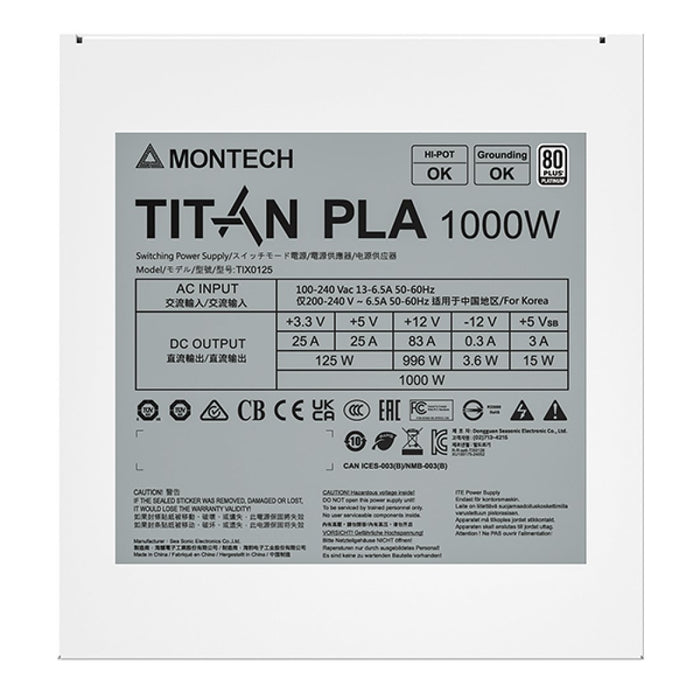 EAN 4710562743616 - Montech TITAN PLA 1000W unidad de fuente de alimentación 20+4 pin ATX ATX Blanco imagen 7