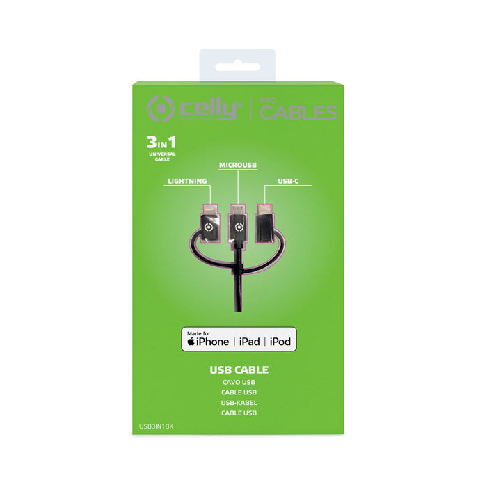 EAN 8021735750895 - Celly USB3IN1BK cable USB USB 2.0 1 m USB A Micro-USB B Negro imagen 4