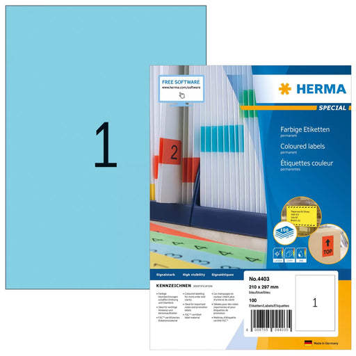 EAN 4008705044035 - HERMA 4403 etiqueta autoadhesiva Rectángulo Permanente Azul 100 pieza(s) imagen 1