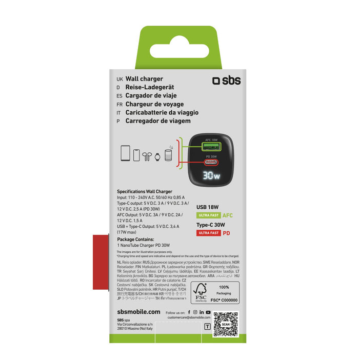EAN 8018417481475 - SBS TETRGANLCD1USB1C30K cargador de dispositivo móvil Universal Negro Corriente alterna Carga rápida Inte imagen 2