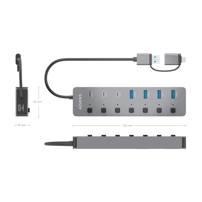 EAN 8435739905074 - AISENS ASUC-8P043-GR hub de interfaz USB 3.2 Gen 1 (3.1 Gen 1) Type-A 5000 Mbit/s imagen 4