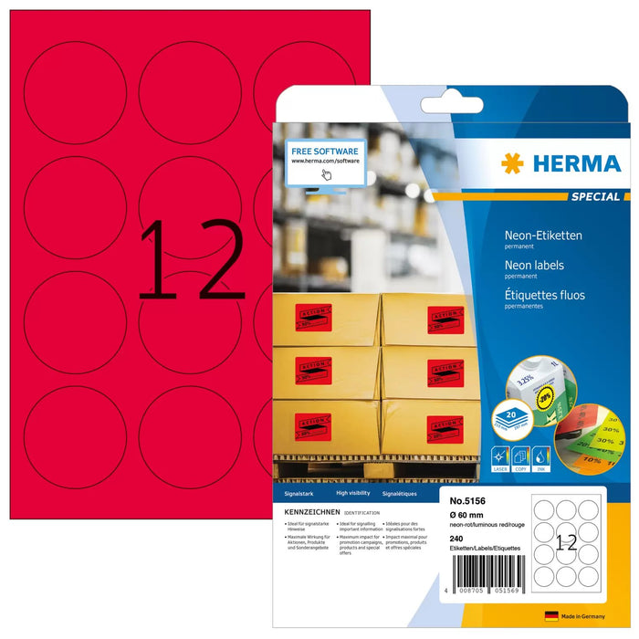 EAN 4008705051569 - HERMA 5156 etiqueta de impresora Rojo Etiqueta para impresora autoadhesiva imagen 1