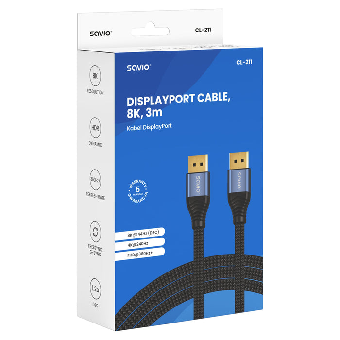 EAN 5907264119965 - Savio CL-211 cable DisplayPort 3 m Negro imagen 3