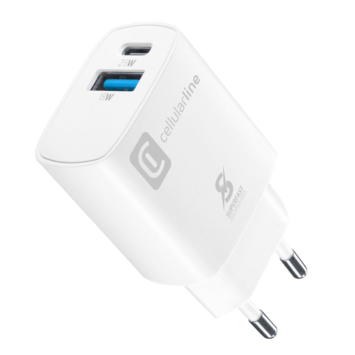 EAN 8018080476754 - Cellularline ACHSM2USBPD25WSMLW cargador de dispositivo móvil Smartphone, Universal Blanco Corriente alte imagen 1