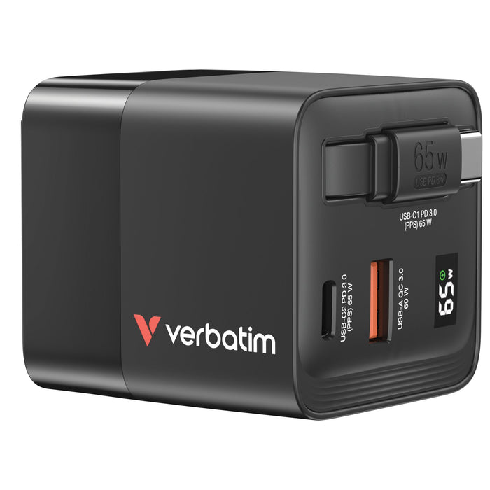 EAN 0023942322177 - Verbatim GaN Charger 65W Universal Negro Corriente alterna Carga rápida Interior imagen 1