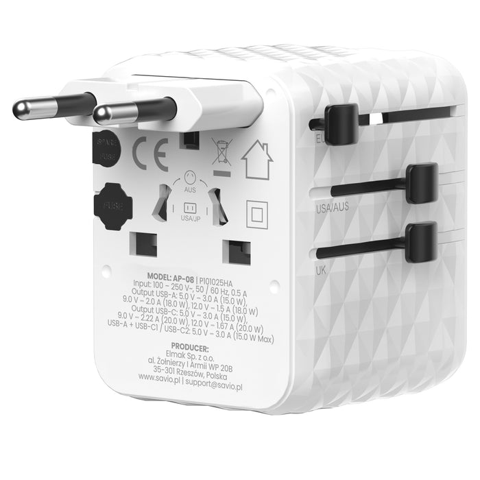EAN 5905106070993 - Savio AP-08 adaptador e inversor de corriente 20 W Blanco imagen 5