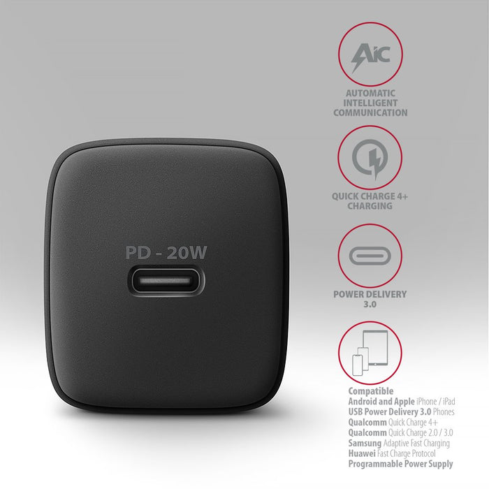 EAN 8595247908292 - Axagon ACU-PD20 wall charger 1x QC3.0/AFC/FCP/PD type-C, 20W, black Teléfono móvil, Smartphone, Reloj int imagen 4