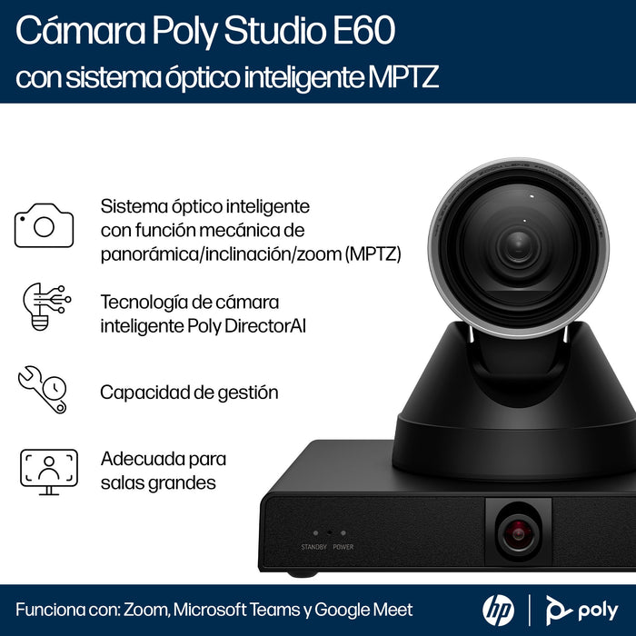 EAN 0198122304394 - HP Poly Studio E60 Smart Camera 4K MPTZ with 12x Optical Zoom TAA 8 MP Negro 3840 x 2160 Pixeles 60 pps imagen 6
