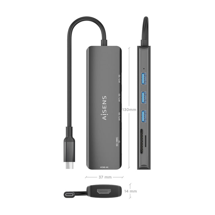 EAN 8435739903131 - AISENS ASUC-6P024-GR base para portátil y replicador de puertos Alámbrico USB 3.2 Gen 1 (3.1 Gen 1) Type- imagen 4