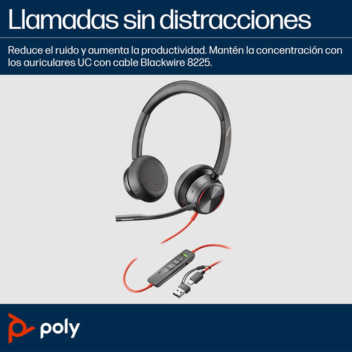 EAN 0197029536648 - HP Poly Blackwire 8225 USB-C Headset Alámbrico Diadema Oficina/Centro de llamadas USB Tipo C Negro imagen 2