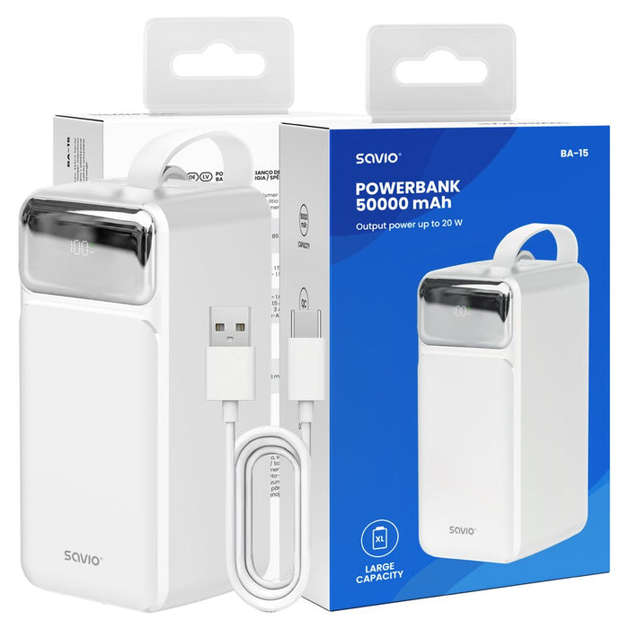 EAN 5907264119873 - Savio BA-15 batería externa Polímero de litio 50000 mAh Blanco imagen 8