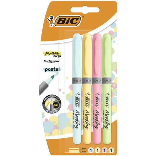 EAN 3086123538474 - BIC Highlighter Grip Pastel marcador 4 pieza(s) Punta de cincel Azul, Verde, Rosa, Amarillo imagen 1