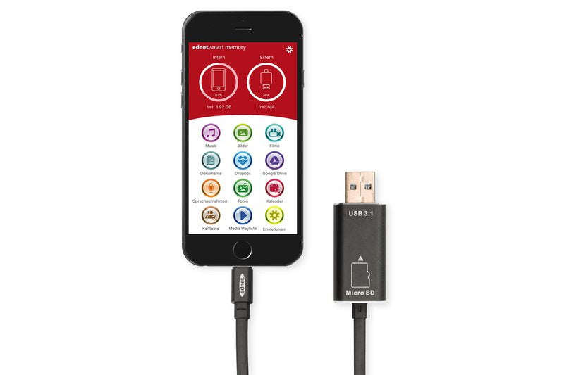 EAN 4054007315199 - Ednet 31519 lector de tarjeta USB 3.2 Gen 1 (3.1 Gen 1)/Lightning Negro imagen 2