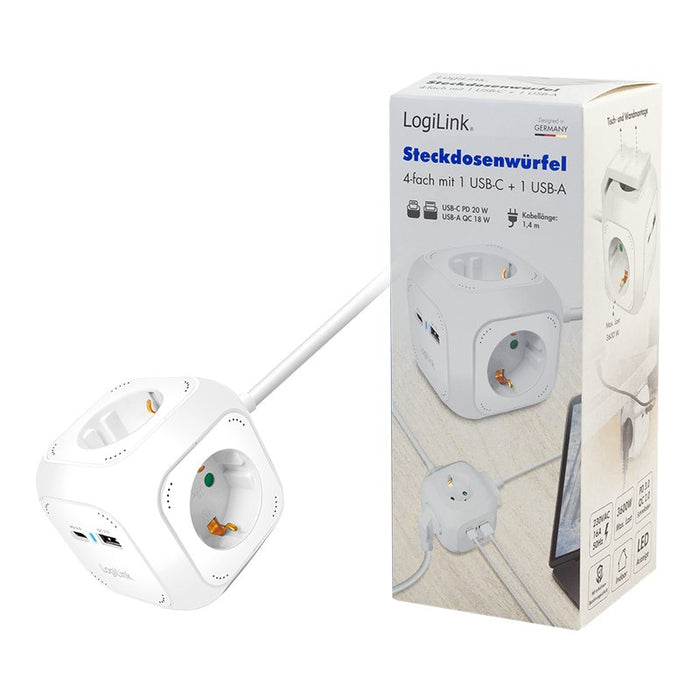 EAN 4052792073874 - LogiLink LPS283U base múltiple 1,4 m 4 salidas AC Interior Blanco imagen 6
