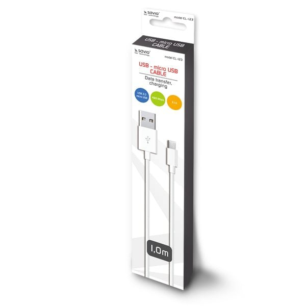 EAN 5901986044567 - Savio CL-123 cable USB USB 2.0 1 m USB A Micro-USB B Blanco imagen 2