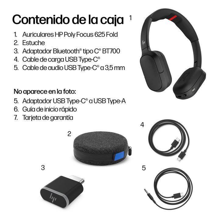 EAN 0199485857916 - HP Poly Focus 625 Stereo Bluetooth Headset Inalámbrico Diadema Negro imagen 7
