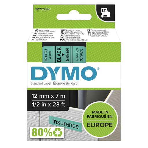 EAN 5411313450195 - DYMO D1 Standard - Black on Green - 12mm cinta para impresora de etiquetas Negro sobre verde imagen 1