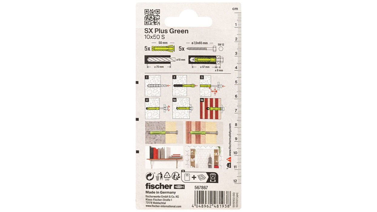 EAN 4048962481938 - Fischer 567867 tornillo de anclaje y taco 5 pieza(s) Juego de enchufes de pared y tornillos 50 mm imagen 3
