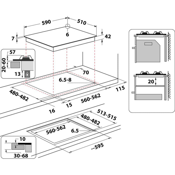 EAN 8003437605314 - Whirlpool AKTL 629/NB Negro Integrado 59 cm Encimera de gas 4 zona(s) imagen 8