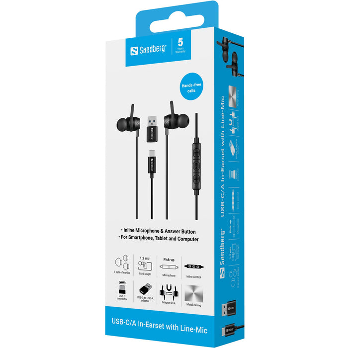 EAN 5705730126505 - Sandberg 126-50 auricular y casco Auriculares Alámbrico Dentro de oído Llamadas/Música USB Tipo C Negro imagen 6