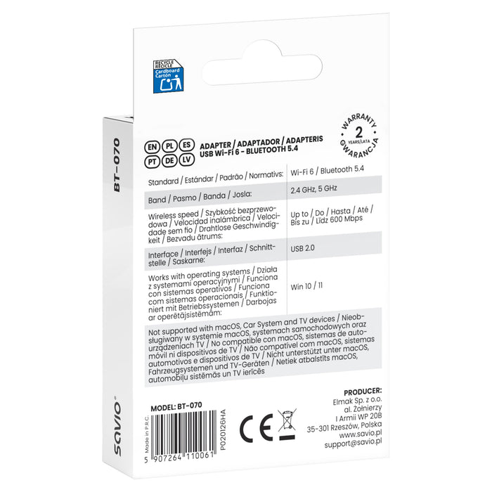 EAN 5907264110061 - Savio BT-070 tarjeta y adaptador de interfaz USB 2.0 imagen 4