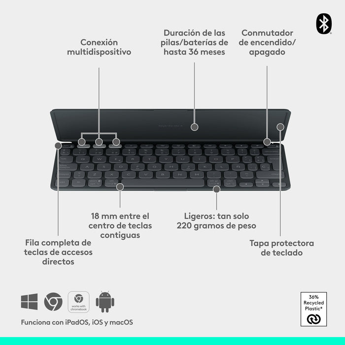 EAN 5099206125773 - Logitech 920-012973 teclado para móvil QWERTY Español Bluetooth Grafito imagen 6