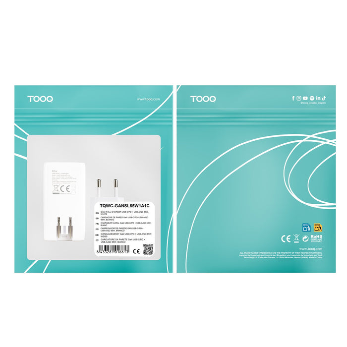 EAN 8433281016613 - TooQ TQWC-GANSL65W1A1C cargador de dispositivo móvil Universal Corriente alterna Carga rápida Interior imagen 9