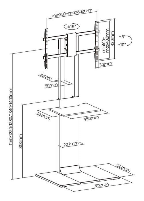 EAN 8435739903650 - AISENS FT86TSE-401 mueble y soporte para dispositivo multimedia Negro, Marrón Panel plano Carro para admi imagen 6