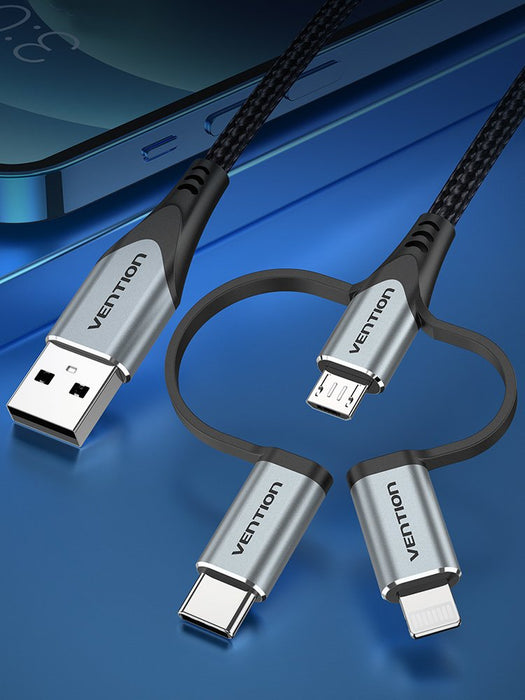 EAN 6922794752863 - Vention CQJHG cable de teléfono móvil Gris, Negro 1,5 m USB A Lightning + micro-USB B + USB C imagen 8