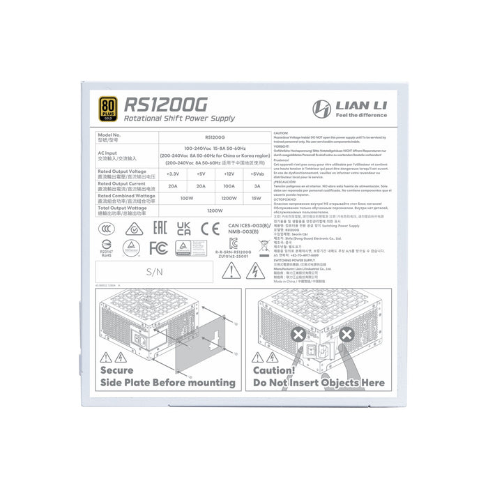 EAN 4718466018762 - Lian Li RS1200G unidad de fuente de alimentación 1200 W 20+4 pin ATX ATX Blanco imagen 7