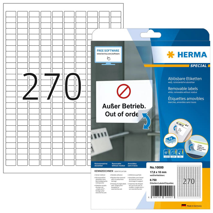 EAN 4008705100007 - HERMA 10000 etiqueta de impresora Blanco Etiqueta para impresora autoadhesiva imagen 1