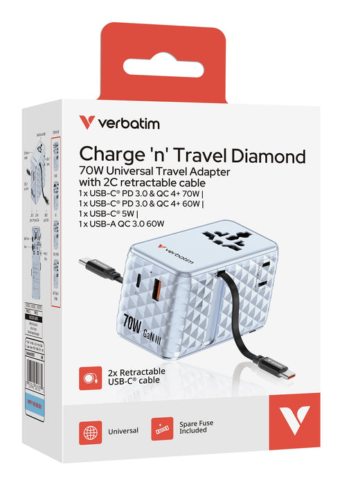 EAN 23942301875 - Verbatim Charge 'n' Travel 70W Universal Azul Corriente alterna Carga rápida Interior imagen 4