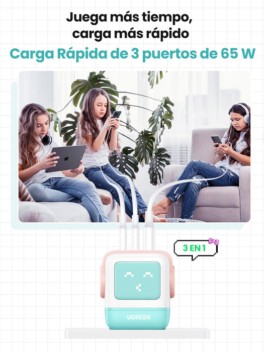 EAN 6941876238552 - Ugreen Uno RG 65W 3-Port GaN Fast Charger pink blue Ordenador portátil, Teléfono móvil, Portátil, Tableta imagen 3