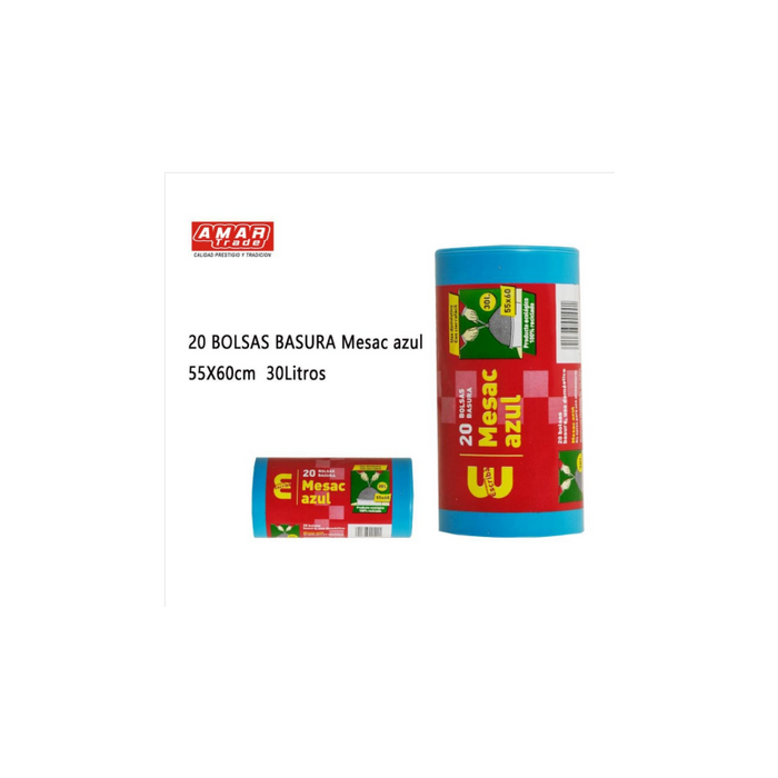 20 Bolsas Basura Azul 55x60 30l