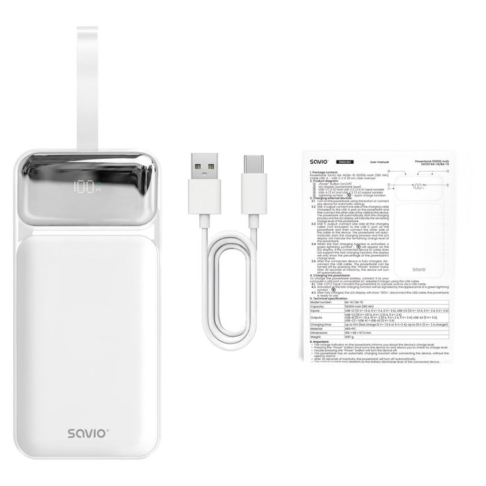 EAN 5907264119873 - Savio BA-15 batería externa Polímero de litio 50000 mAh Blanco imagen 11
