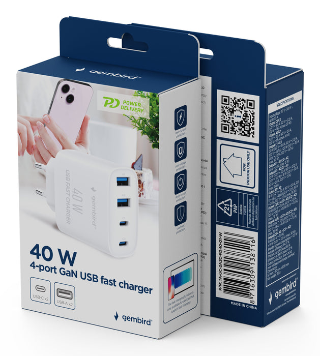 EAN 8716309138116 - Gembird TA-UC-2A2C-PD40-01-W cargador de dispositivo móvil Smartphone, Tableta Blanco Corriente alterna C imagen 5