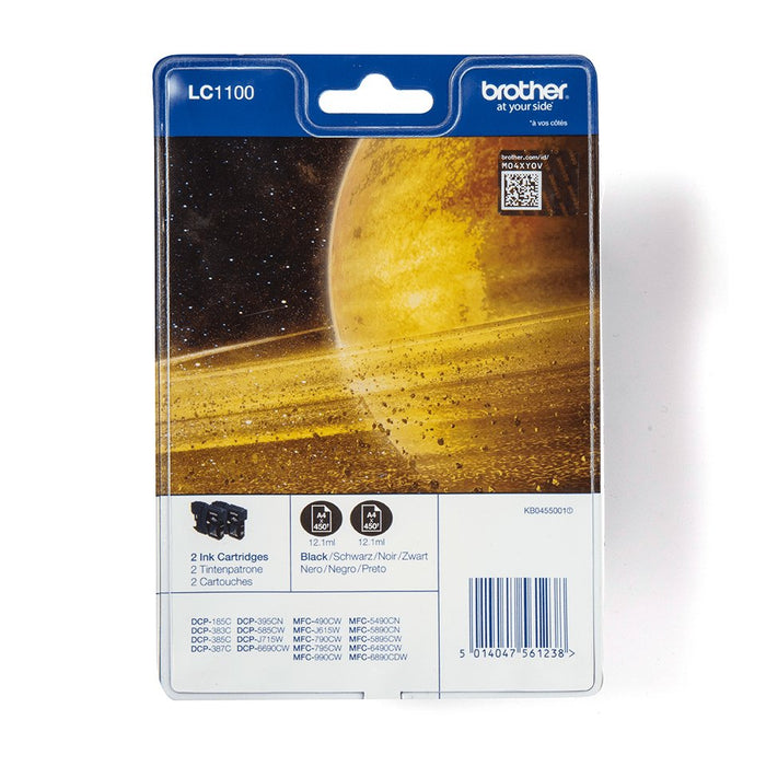 EAN 5014047561238 - Brother LC1100BKBP2 cartucho de tinta 2 pieza(s) Original Negro imagen 1