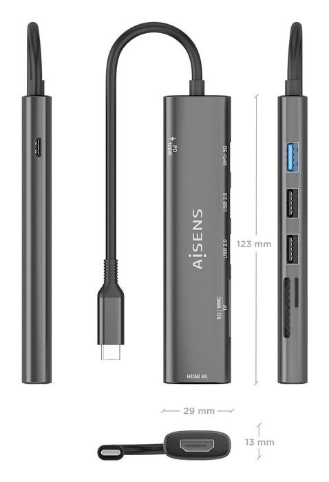 EAN 8435739903162 - AISENS ASUC-7P027-GR base para portátil y replicador de puertos Alámbrico USB 3.2 Gen 1 (3.1 Gen 1) Type- imagen 4