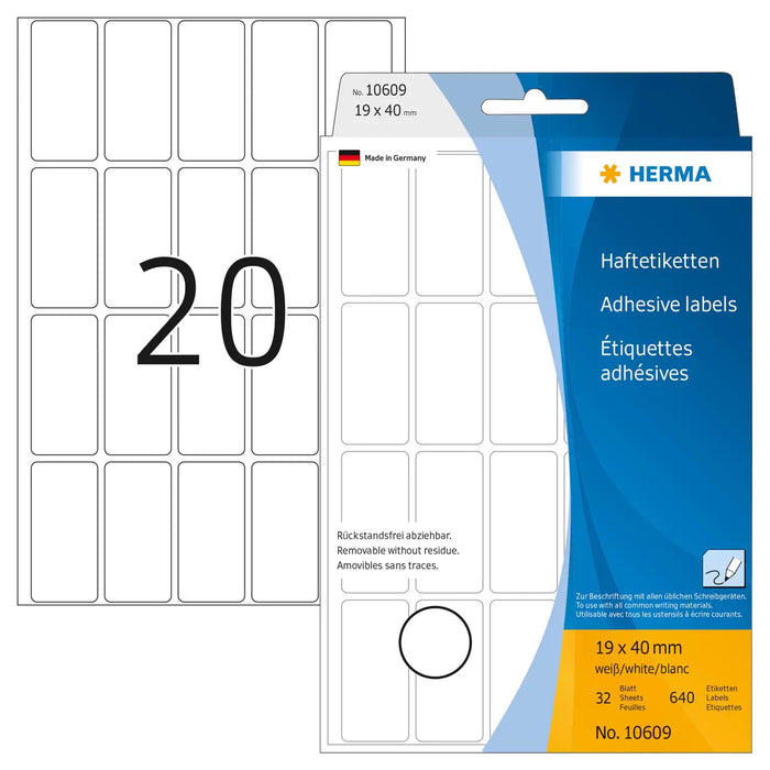 EAN 4008705106092 - HERMA 10609 etiqueta autoadhesiva Rectángulo redondeado Blanco 640 pieza(s) imagen 1
