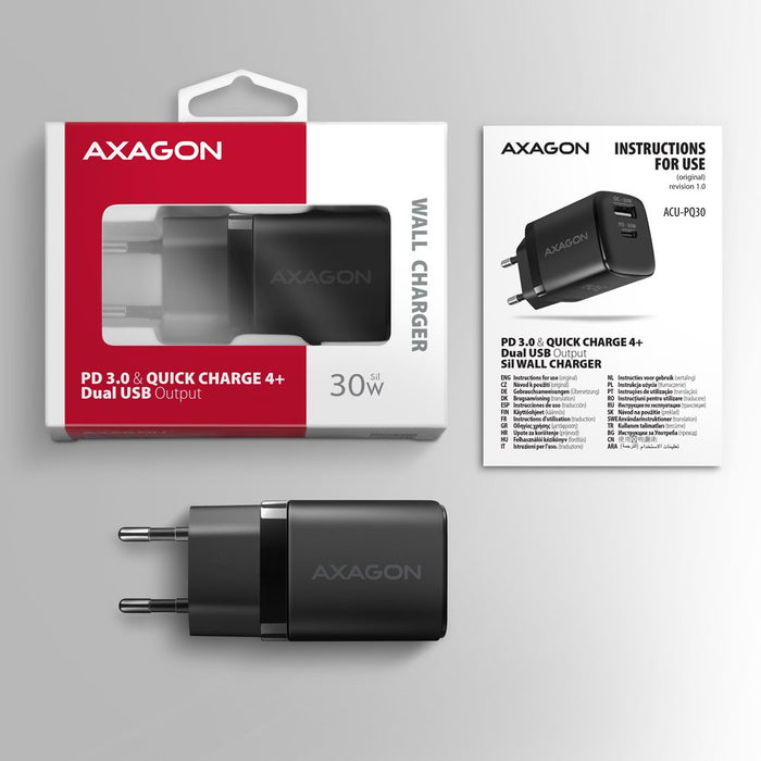 EAN 8595247907103 - Axagon ACU-PQ30 Ladegerät QC3.0, 4.0/AFC/FCP/PPS/Apple+ PD USB-C, 30W - schwarz - Kompaktes Ladegerät - 1 imagen 9