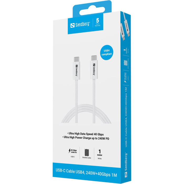 EAN 5705730136566 - Sandberg 136-56 cable USB USB4 Gen 3x2 1 m USB C 40 Gbit/s 240 W Blanco imagen 3