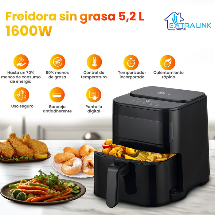 EAN 5906168634512 - Extralink HOME AIR FRYER 5.2L EU SJ-520 freidora Sencillo 5,2 L 1600 W Freidora de aire caliente Negro imagen 20
