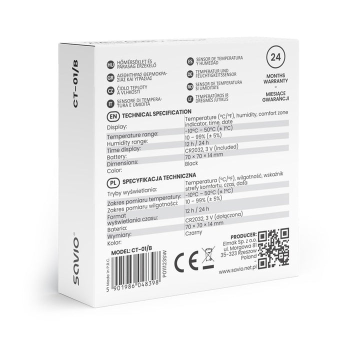 EAN 5901986048398 - Savio CT-01/B sensor de temperatura y humedad Interior Independiente imagen 5