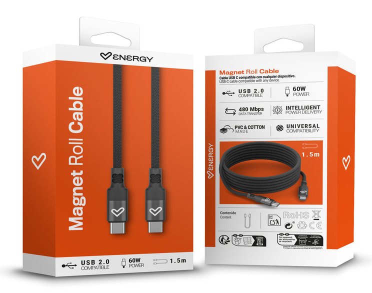 EAN 8432426500888 - Energy Sistem Magnet Roll cable cable USB USB 2.0 1,5 m USB C 0,48 Gbit/s 60 W Negro imagen 6