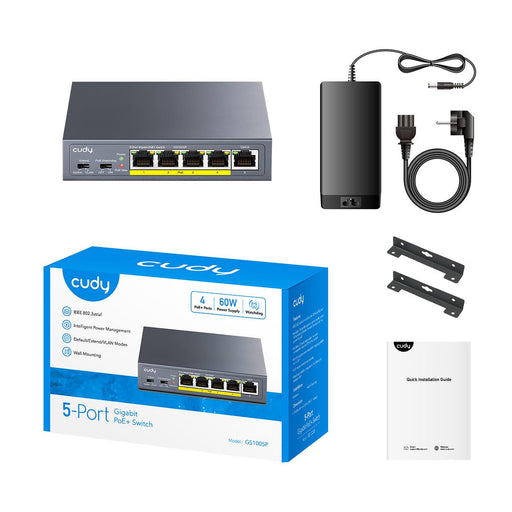 EAN 6971690790998 - Cudy GS1005P switch Gigabit Ethernet (10/100/1000) Energía sobre Ethernet (PoE) Gris imagen 2