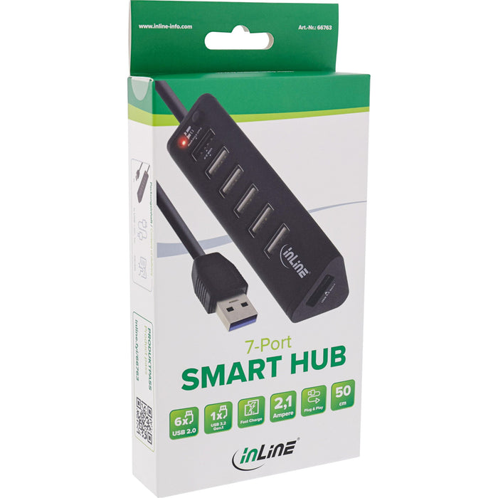 EAN 4043718232369 - InLine 66763 hub de interfaz USB 3.2 Gen 1 (3.1 Gen 1) Type-A 5000 Mbit/s Negro imagen 2