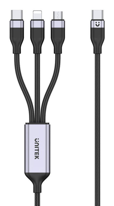 EAN 4894160057303 - UNITEK 3-in-1 USB-C to cable USB USB 2.0 1,5 m USB C USB C/Micro-USB B/Lightning 0,48 Gbit/s 20 W Negro imagen 2