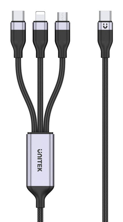EAN 4894160057303 - UNITEK 3-in-1 USB-C to cable USB USB 2.0 1,5 m USB C USB C/Micro-USB B/Lightning 0,48 Gbit/s 20 W Negro imagen 2