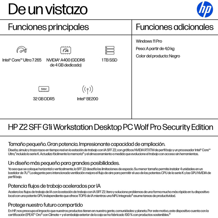 EAN 0199251658259 - HP Z2 SFF G1i Wolf Pro Security Edition Intel Core Ultra 7 265 32 GB DDR5-SDRAM 1 TB SSD NVIDIA RTX A400  imagen 3